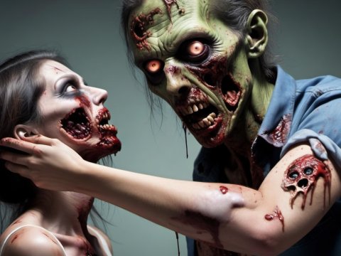 Intense Close-Up of Two Zombies in Horror Scene