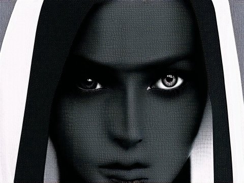 Intense Close-Up of Veiled Eyes in Black and White