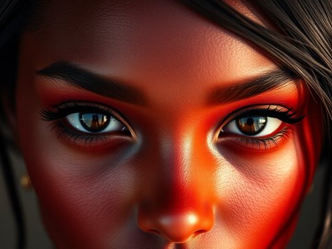 Intense Close-Up Portrait with Warm Lighting