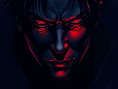 Intense Dark Portrait with Red Highlights