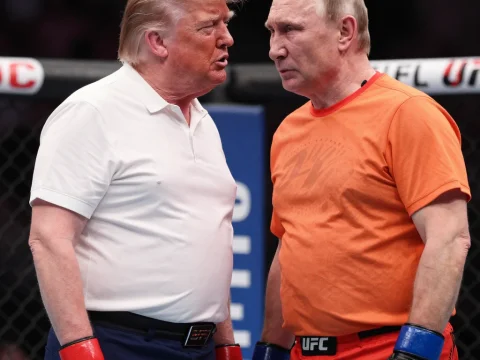 Intense Face-Off Between Two Fighters in UFC Octagon