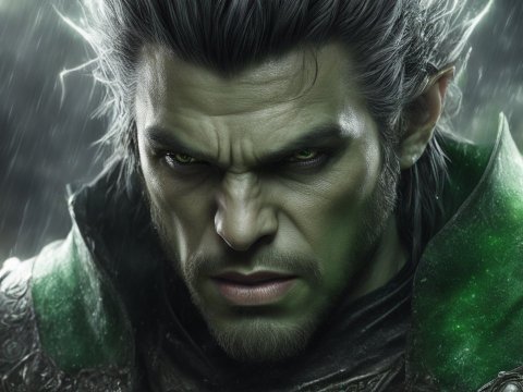 Intense Fantasy Warrior Portrait in Rain