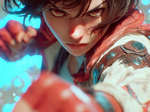 Intense Female Fighter in Dynamic Action Pose