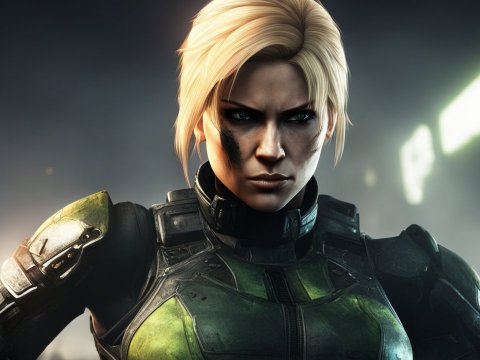 Intense Female Soldier in Futuristic Armor