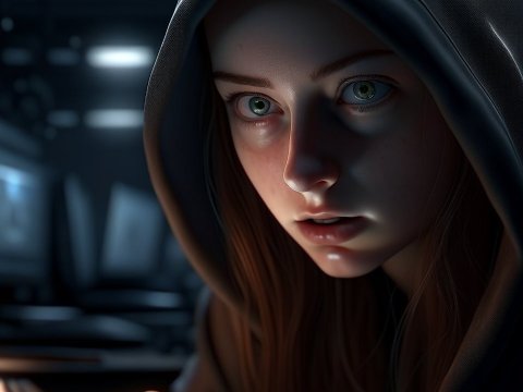 Intense Focus of a Hooded Hacker in a Dark Room