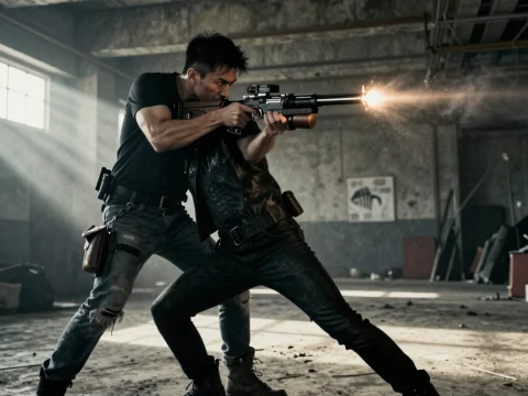 Intense Gunfight in Abandoned Industrial Warehouse