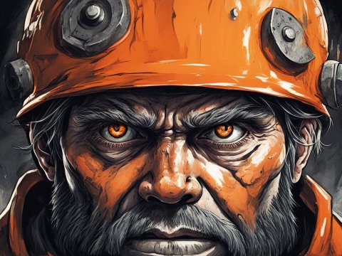 Intense Miner Portrait with Fiery Eyes