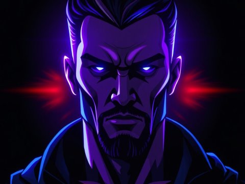 Intense Neon-Lit Gaming Profile Portrait