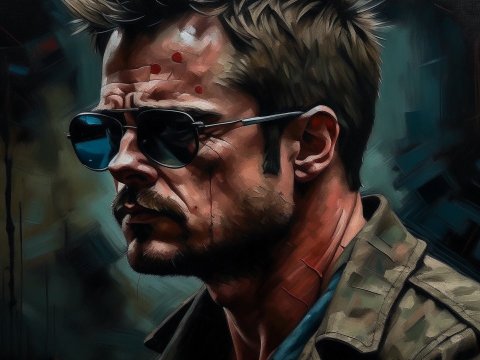 Intense Portrait of a Man with Sunglasses in Oil Painting Style