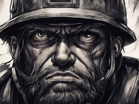 Intense Soldier Portrait in Monochrome