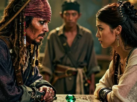 Intense Standoff Between Time-Traveling Pirates Over a Glowing Gem