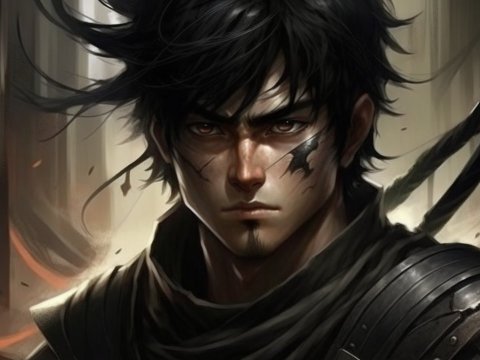 Intense Warrior Portrait with Battle Scars