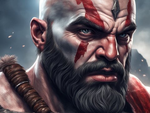 Intense Warrior Portrait with Red War Paint