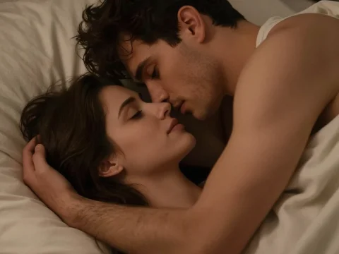 Intimate Couple Embracing in Bed