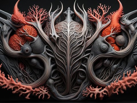 Intricate 3D-Rendered Organic Abstract Sculpture