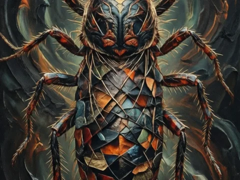 Intricate 90s Persian Rave Insect Artwork