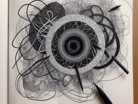 Intricate Black and White Abstract Spiral Drawing