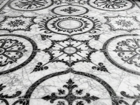 Intricate Black and White Marbled Floor Pattern