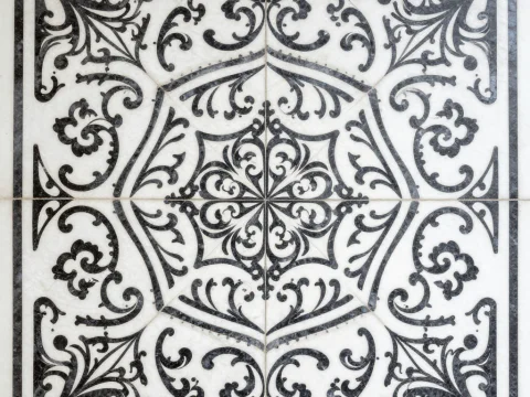 Intricate Black and White Ornamental Tile Design