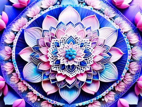 Intricate Blue and Pink Floral Mandala Design