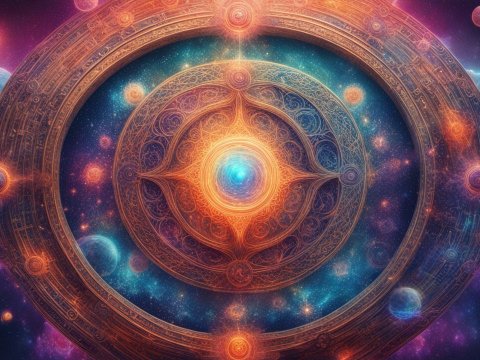 Intricate Cosmic Mandala with Celestial Orbs