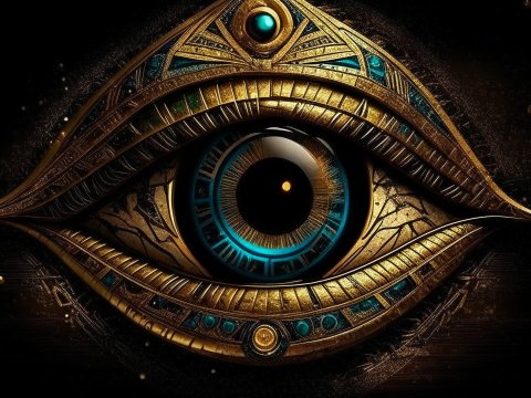 Intricate Egyptian Eye of Horus with Gold and Turquoise Details