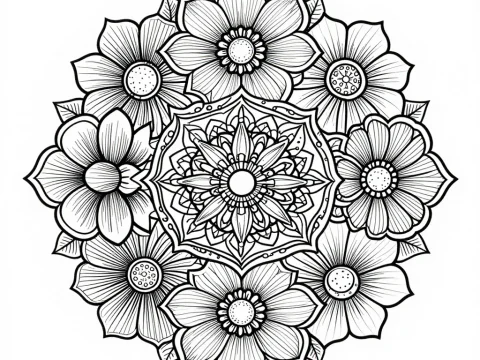 Intricate Floral Mandala Line Art