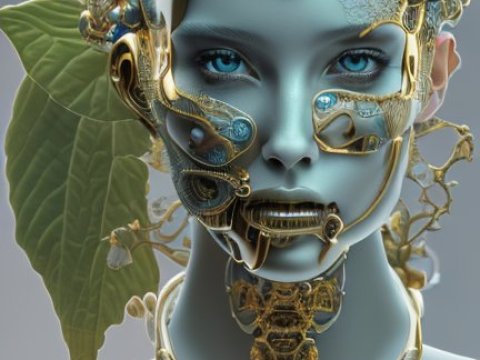 Intricate Futuristic Cyborg Portrait with Organic Elements