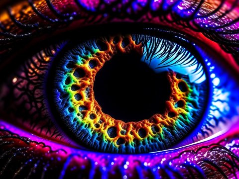 Intricate Galaxy Pattern in a Human Eye Close-Up