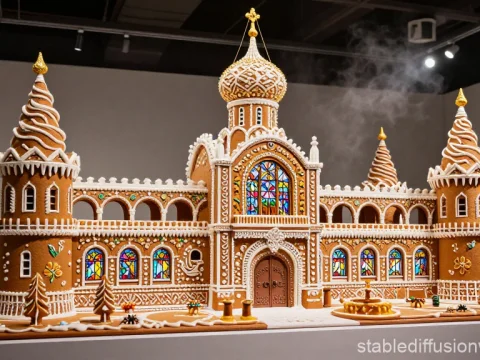Intricate Gingerbread Castle with Stained Glass Windows