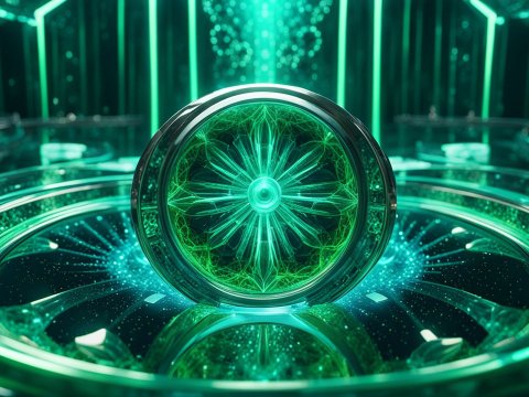 Intricate Glowing Green Orb in Futuristic Setting