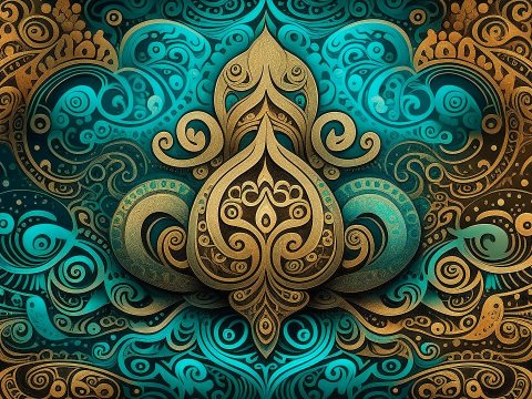 Intricate Gold and Teal Abstract Pattern