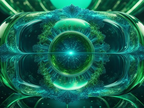 Intricate Green and Blue Abstract Fractal Sphere