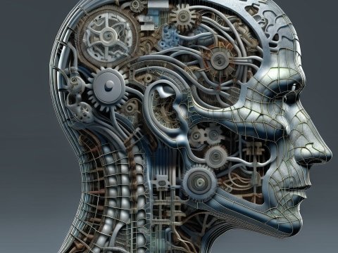 Intricate Mechanical Human Head Profile