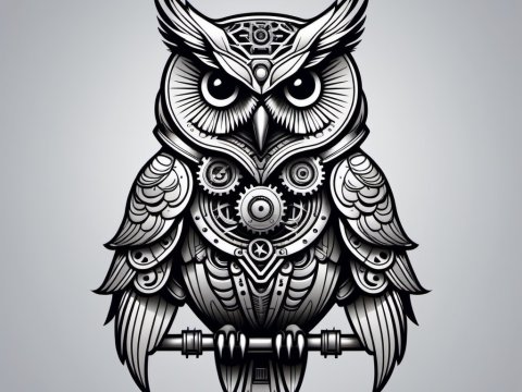 Intricate Mechanical Owl Illustration