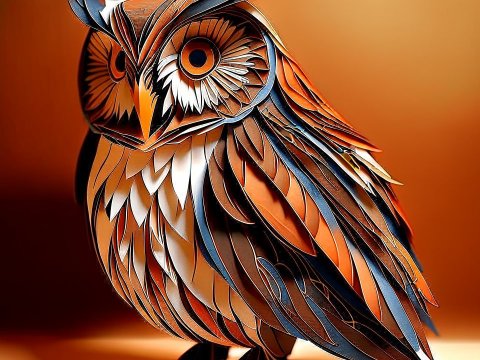 Intricate Paper Art Owl Sculpture in Warm Tones