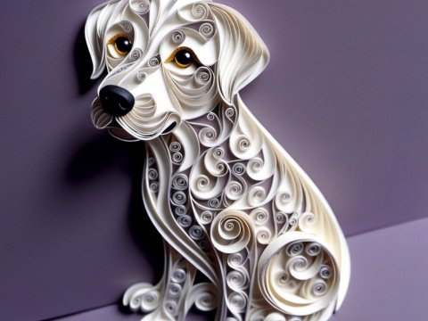 Intricate Paper Quilling Dog Sculpture
