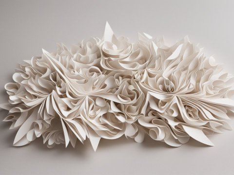 Intricate Paper Sculpture with Curled and Folded Layers