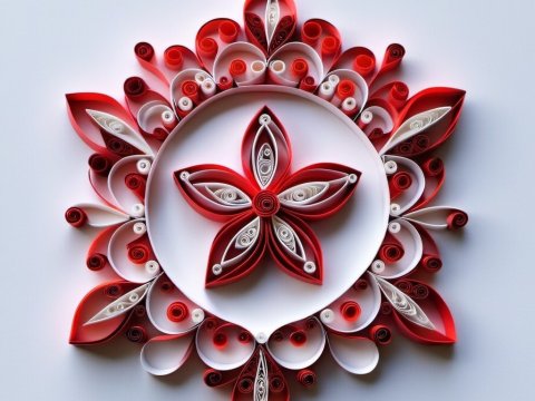 Intricate Red and White Paper Quilling Floral Design
