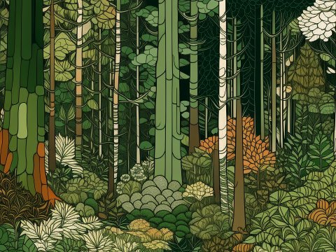 Intricate Stylized Dense Forest Illustration