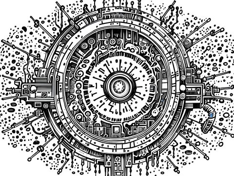 Intricate Time Traveler's Device Ink Drawing
