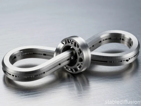 Intricate Titanium Knot Sculpture on Brushed Aluminum Surface