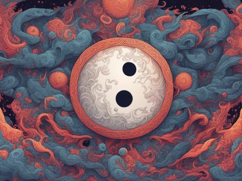 Intricate Yin Yang Symbol Surrounded by Swirling Flames and Clouds