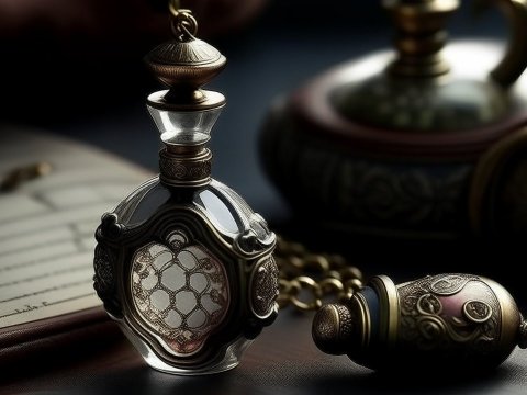 Intricately Designed Vintage Perfume Bottle with Chain