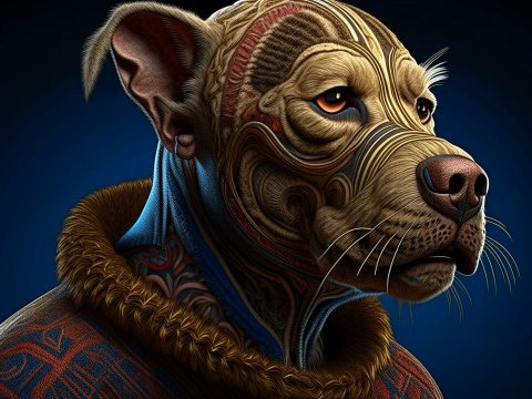 Intricately Detailed Dog Portrait with Tribal Patterns