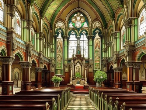 Intricately Detailed Gothic Cathedral Interior