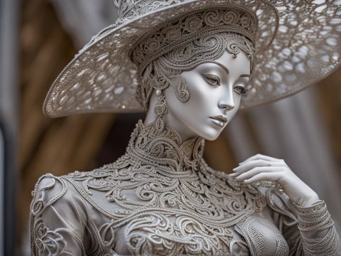 Intricately Detailed Hollow Female Figure in Ornate Attire