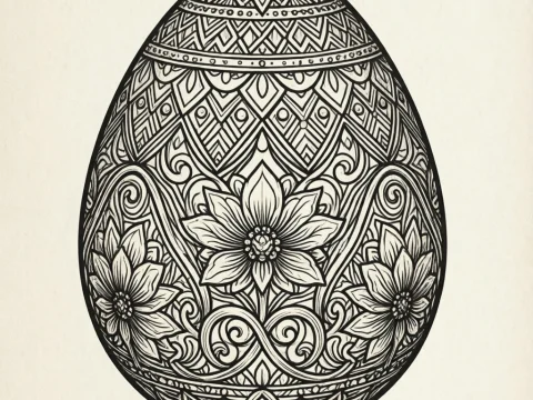 Intricately Patterned Easter Egg Line Art