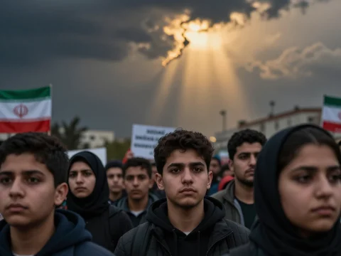 Iranian Protesters Under Dramatic Stormy Sky