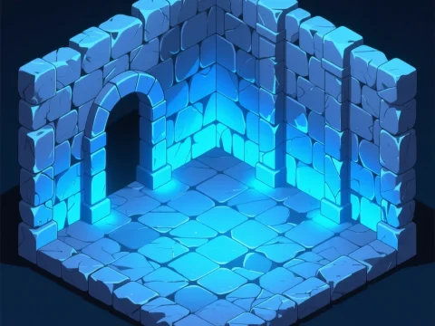 Isometric Blue Lit Stone Dungeon Room